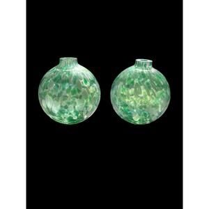 Pottery Barn Pair of Art Glass Globes Green Iridescent  Swirl Oil Lamp No Wick